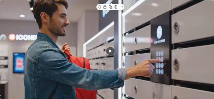 Persona dejando una mochila en unas taquillas inteligentes.